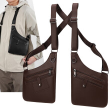 Retro Vest Pack Waterproof PU Motorcycle Vest Chest Bag For Men Outdoor Cycling Black