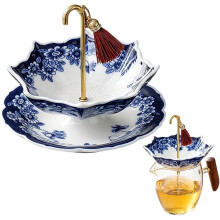 (Blue, -) Umbrella Shape Blue & White Ceramic Loose Leaf Tea Strainer