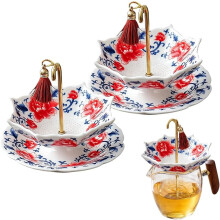 (Red, -) Umbrella Shape Blue & White Ceramic Loose Leaf Tea Strainer