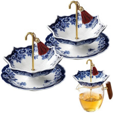 (Blue, -) Umbrella Shape Blue & White Ceramic Loose Leaf Tea Strainer