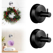 (Black, -) No Drill Suction Cup Wreath Hanger & Holder for Glass Door