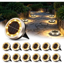 (Warm Light, -) Wodoodporne lampy solarne na zewnątrz, 8 LED, lampka ścieżkowa do ogrodu