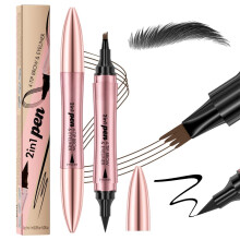 (Black, 1 Count (Pack of 1)) 2-w-1 dwustronne pióro do brwi microblading, wodoodporne, 4-zębne (duplikat 4730)