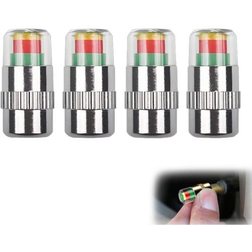 (Silver, -) Bouchon indicateur pression pneu 2.4Bar, alerte œil 3 couleurs