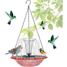 (Pink, -) Fontaine suspendue bain oiseau solaire, pompe et bol, jardin