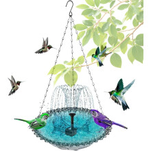 (Blue, -) Fontaine suspendue bain oiseau solaire, pompe et bol, jardin