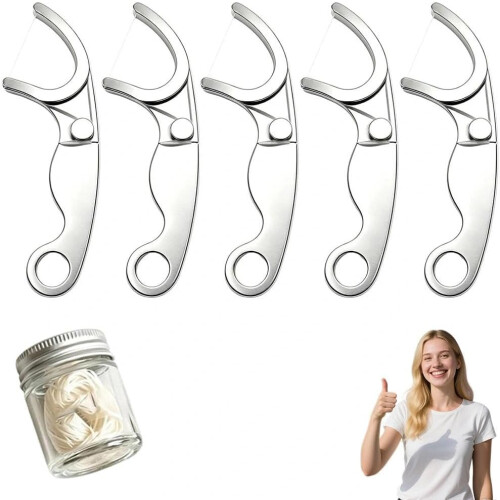 (5pc, -) Reggerifilo interdentale acciaio, riutilizzabile, metallo
