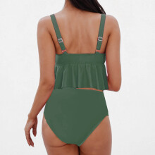 Stylish Two Piece High Waist Swimwear Set Comfortable Polyester Swimming Cloth Green M