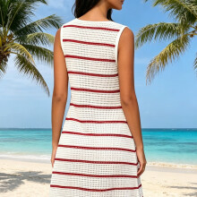 Hollow Out Knitted Beach Dress Casual Loose Crochet Swimsuit Cover Up For White red L