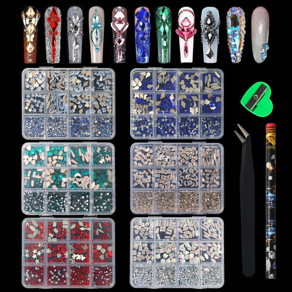 Blue Irregular Shaped Flat Back Nail Rhinestones 12Grid Resin Gems For Salon Diy Lake