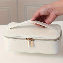 Stylish Fabric Lined Jewelry Storage Bag With 12 Clear Zipper Pouches Great For Beige