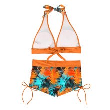 Elegant High Waist Swim Shorts Set with Adjustable Fit Breathable Blue pink flower S