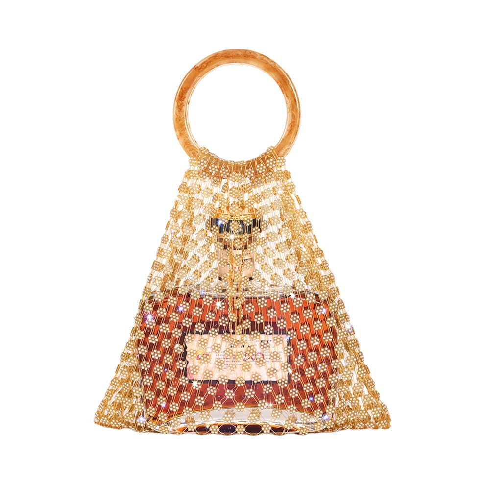 Mesh Rhinestones Bottle Holder Champagne Bottle Toted Resin Handle Wine Pouch Plum gold