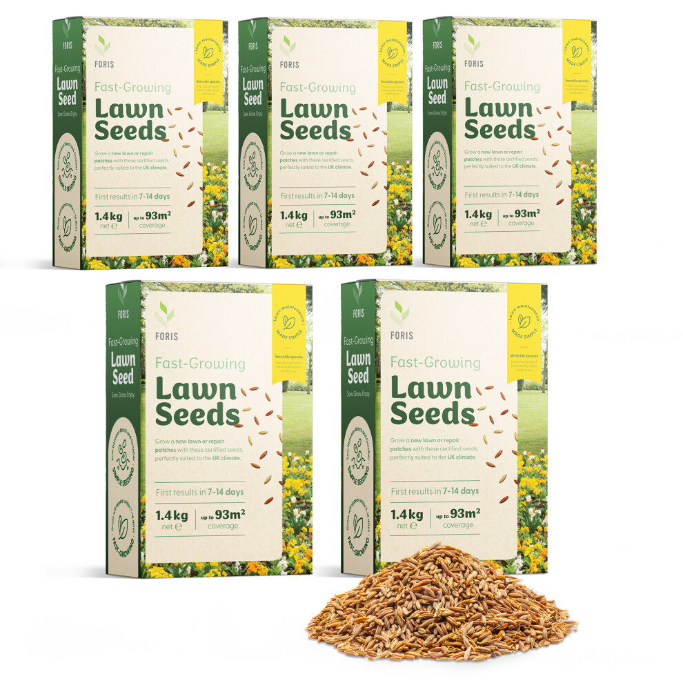 Foris 7Kg Fast Grow Lawn Seed, 465 Sq. M, 7-14 Day Germination, Hard Wearing Repair Blend, Low Maintenance Uk Climate Grass Seed