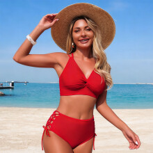 Women Two Piece High Waist Swimsuit with Adjustable Side Tie Briefs for Swimming Black XL