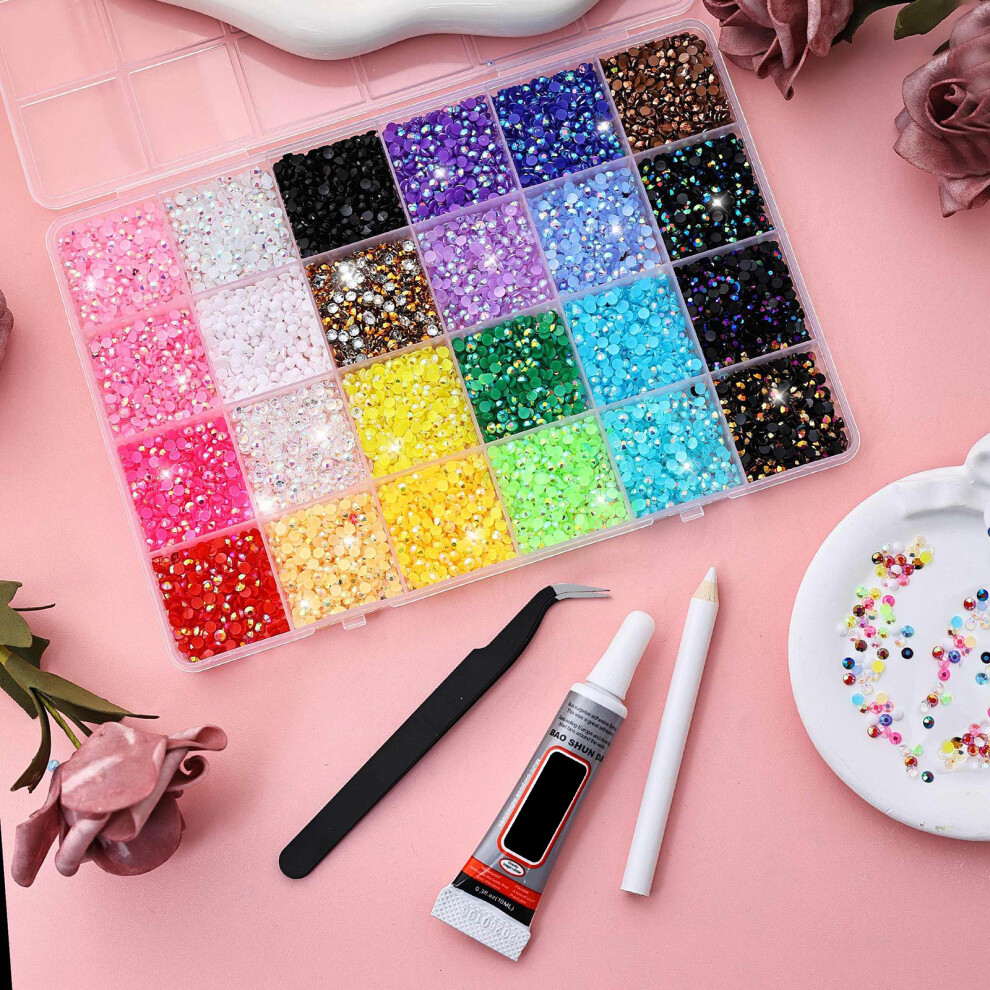 Assorted Glittering Resin Flat Back Rhinestones For Nail Design Ddecorations 24 squares