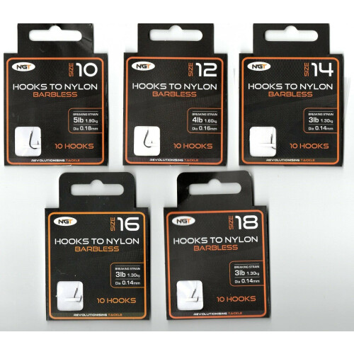 NGT NGT Barbless Hooks - 50 Pieces in Sizes 10, 12, 14, 16 &