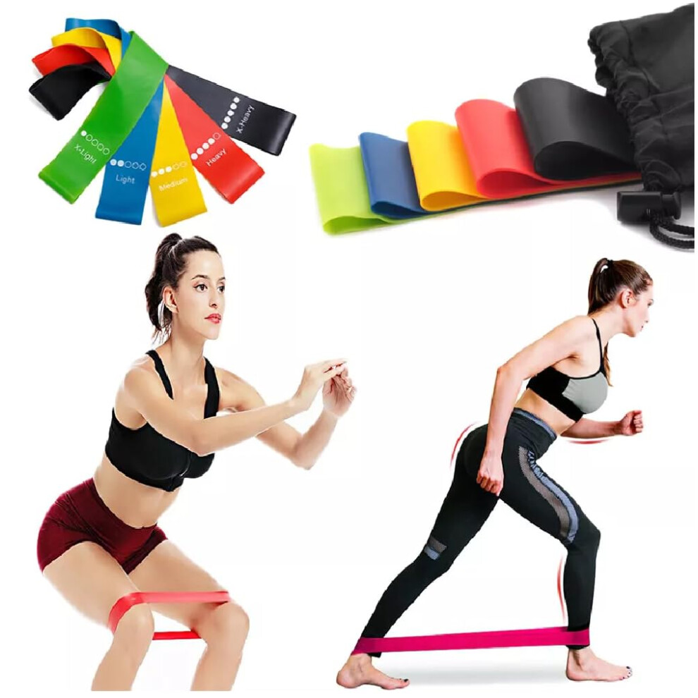 Skin-Friendly Resistance Fitness Exercise Loop Bands with 5 Different Resistance Levels - Carrying Case Included - Ideal for Home, Gym, Yoga, Trainin