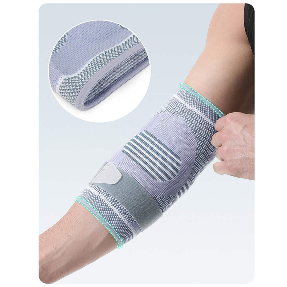 Grey Breathable Elastic Elbow Sleeve For Tennis Badminton Sports Injury Prevention L