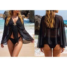 Stylish Cover Up Skirt with Unique Ocean Star Embroidery And Side Tie black lines