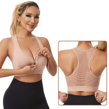 Hollowed Back Sports Bra with Front Zippered Closure for Women Gym Fitness Black XL