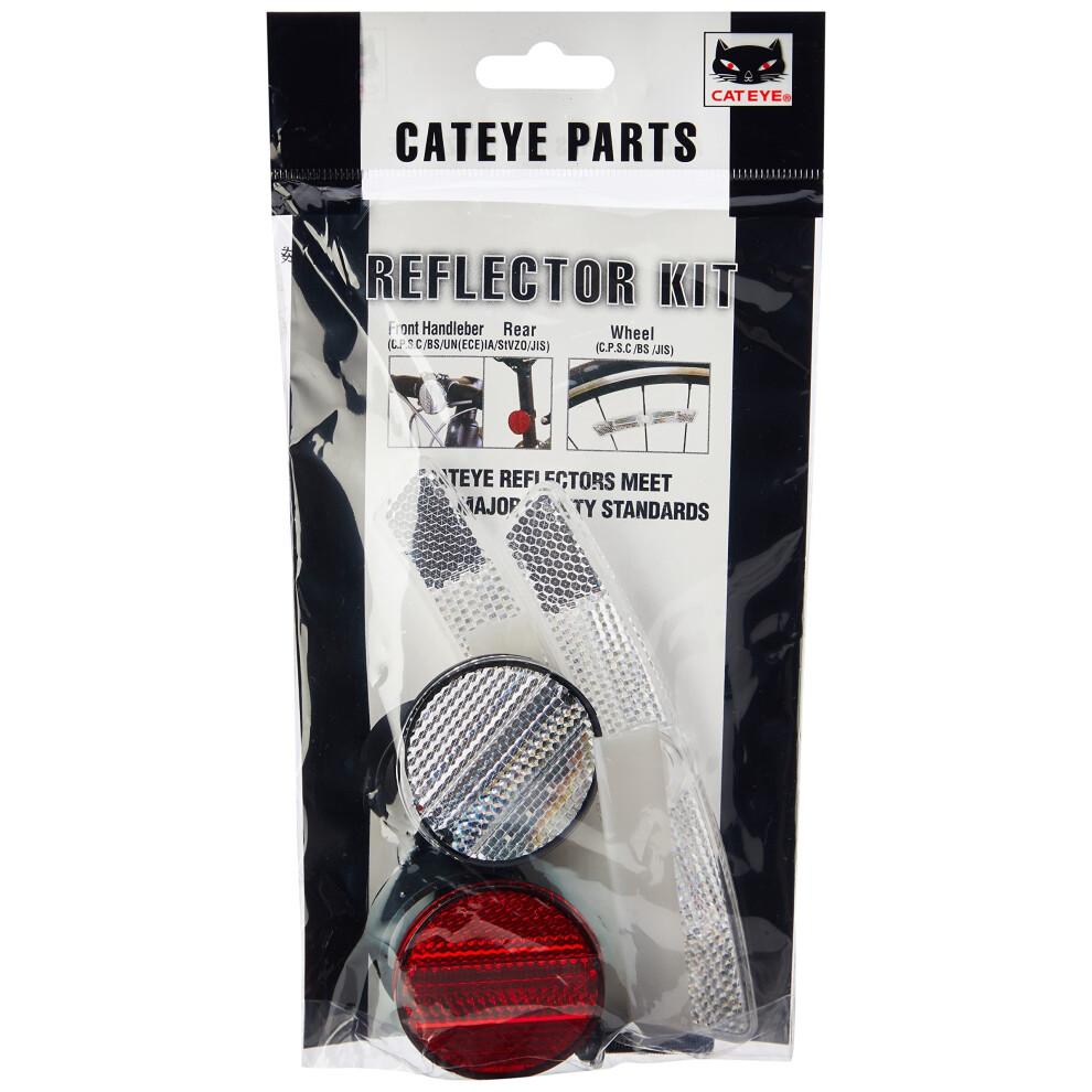 Cateye Bicycle Reflector Kit - High-Visibility Front, Rear & Wheel Reflectors For Night Safety | Universal Fit, Weather-Resistant & Tool-Free Install