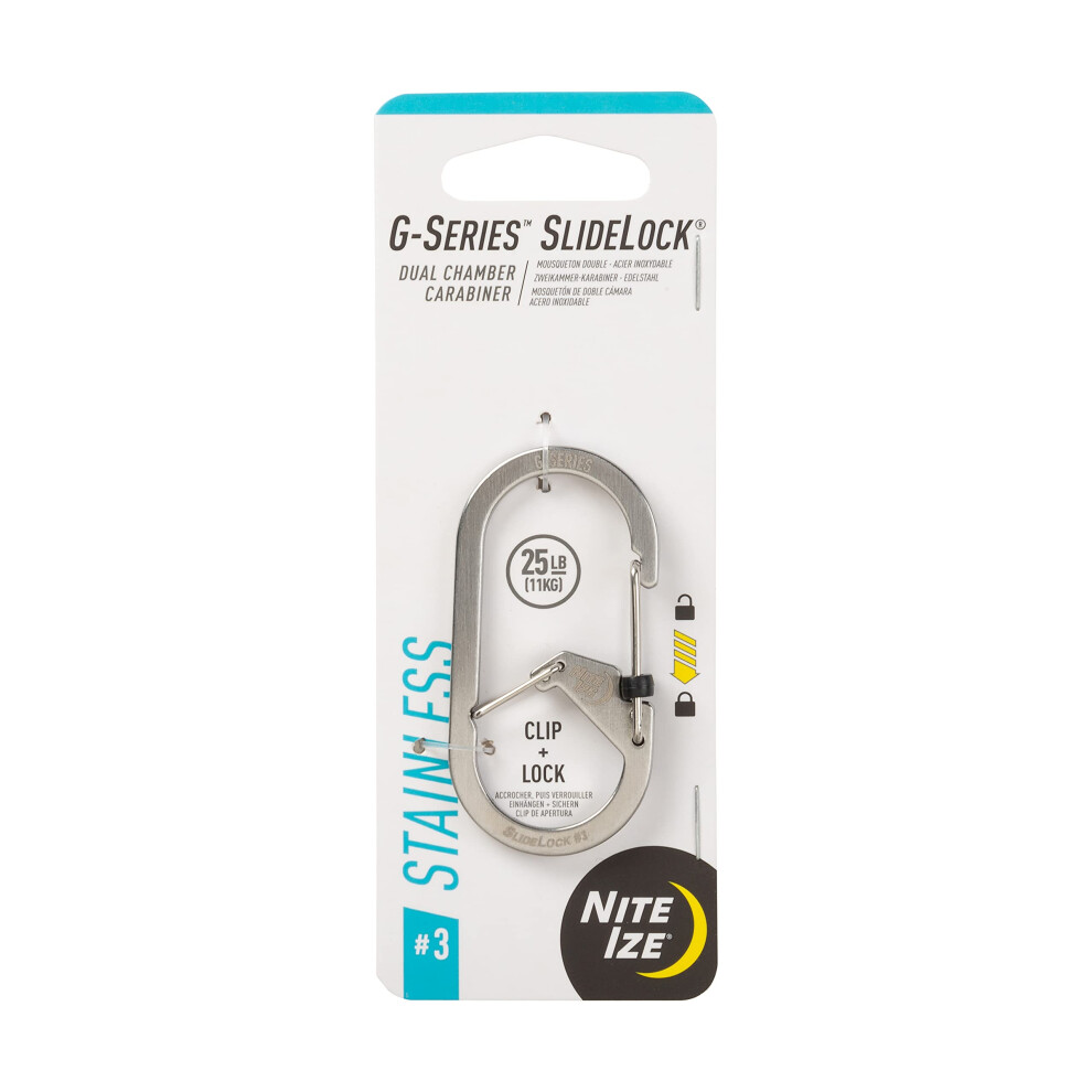 Nite Ize G-Series Slidelock Dual Chamber Carabiner Stainless Steel #3, Silver