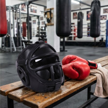 Multifunctional Boxing Head Protections with Back Padding Leather Texture Blue L