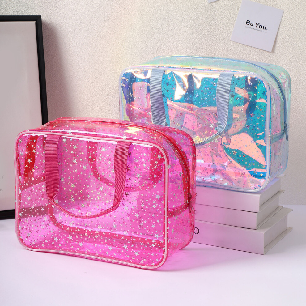 Large Capacity Star Pattern Cosmetic Bag Waterproof PVC Toiletry Organizer Silver gray