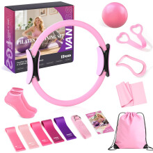 Pilates Kit 13Pcs, Home Pilates Essentials Workout Kit with 13"Ring, 10" Yoga Ball and Multi Resistance Bands, Portable Full Body Fitness Equipment Se