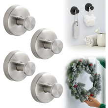 (Silver, -) Upgraded Suction Cup Wreath Hanger & Hooks for Front Door