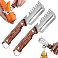 (3 in 1, -) 2 Pcs Multifunctional Vegetable Peeler – 3 in 1 with Wood Handle & Opener