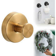 (Gold, -) Upgraded Suction Cup Wreath Hanger & Hooks for Front Door