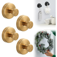 (Gold, -) Upgraded Suction Cup Wreath Hanger & Hooks for Front Door