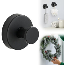 (Black, -) Upgraded Suction Cup Wreath Hanger & Hooks for Front Door