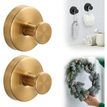(Gold, -) Upgraded Suction Cup Wreath Hanger & Hooks for Front Door