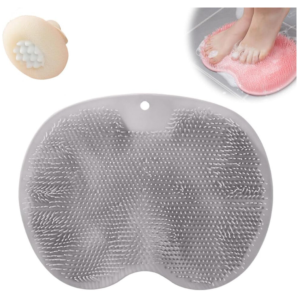 Oimg Grey (, -) Shower Foot & Back Scrubber Â Silicone Mat With Suction Cup For Bath