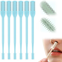 (Blue, 6 Pcs) Nesehårklipper – 360 roterende dobbeltsidig nese trimmer for reise