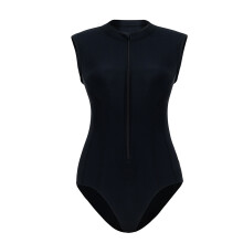 Women Front Zippered Wetsuit Piece Rashguard Swimsuit For Surfing Snorkeling Black S