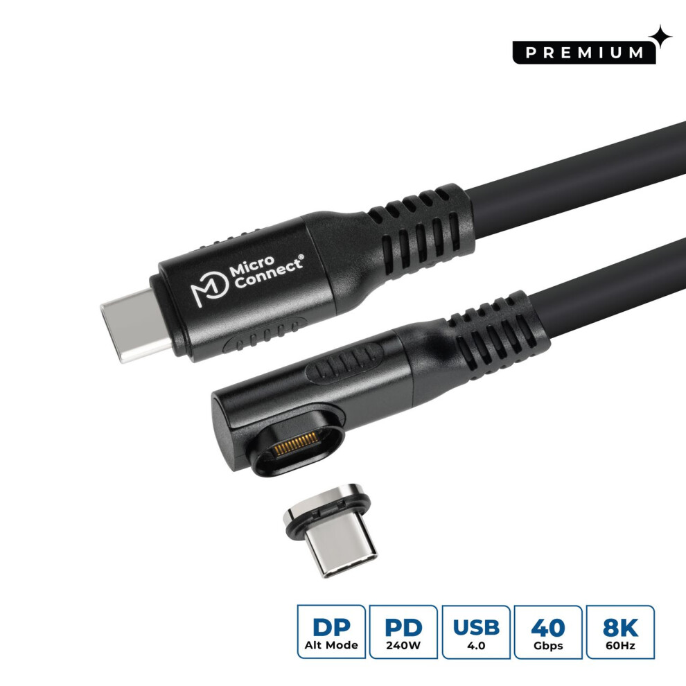 Microconnect Usb-C To Usb-C Cable 1M Angled Premium Magnetic Silicone 240W 8K 40Gbps Usb4 5715063709016