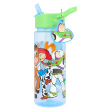 Disney Toy Story Water Bottle with Straw, 500ml Polypropylene, Blue, Buzz Lightyear Keyring Charm, Featuring Woody, Rex, Jessie, Bullseye Characters