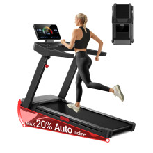 Treadmills for Home with 20% Auto Incline, 14KM/H Foldable Treadmill with Handles, Running Machine for Heavy People, 180KG Weight Capacity, Large Run