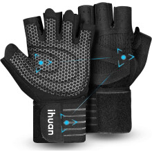 ihuan Ventilated Weight Lifting Gym Workout Gloves with Wrist Wrap Support for Men & Women, Full Palm Protection, for Weightlifting, Training, Fitnes