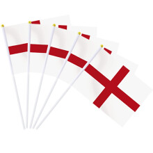AhfuLife England Flags on Sticks for World Cup Party Decorations, 15pcs St. George Hand Held Small Flags with 30cm White Pole for Rugby Football Worl