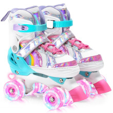 OLYSPM Kids Roller Skates for Girls Boys Pro 4-Size Adjustable, Roller boots With 8 Light Up Wheels, Beginner safe Children's Quad Skates - Ideal Chr