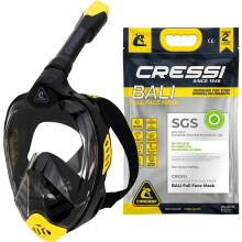 Cressi Bali Full Face Snorkel Mask - Panoramic Diving Mask - Dry-Top Snorkel Set for Adults - Leak-Free Scuba Equipment - Black / Yellow - L-XL