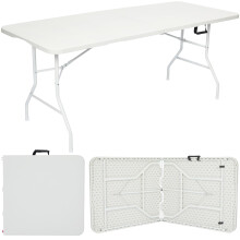 Nyxi 6ft Folding Table – 180x74x74cm – All White Top, Frame & Legs – Heavy-Duty, Waterproof, Portable Table for Camping, BBQs, Garden, Parties