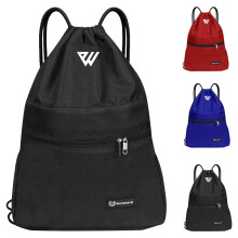 WESTWOOD FOX WFX Drawstring Bag String Waterproof Sport Gym Sack Backpack for Women Men PE Bag Outside Pocket Zipper School Beach Holidays Swimming