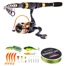 Sougayilang Carbon Fiber Telescopic Fishing Pole with Spinning Reel - Travel Saltwater & Freshwater Fishing - 2.4M