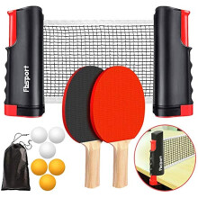 FBSPORT ping pong set, Table Tennis Sets, 2 Bats, 6 Balls and extendable ping-pong nets, Professional Ping Pong Racket Paddle Set with Carry Bag, for